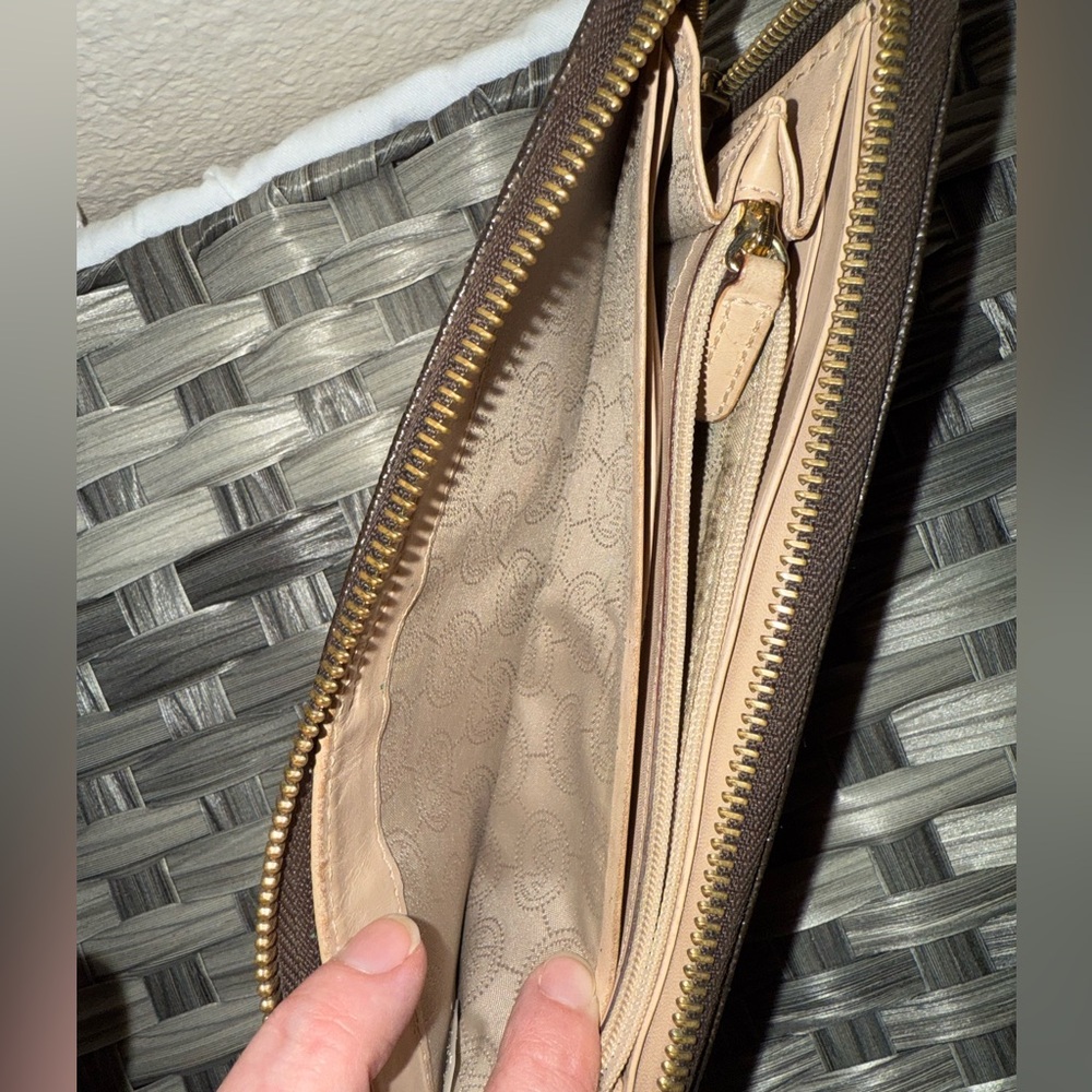 Michael Kors Jet Set Travel Continental Wallet Brown Logo Zip Around - Picture 5 of 14